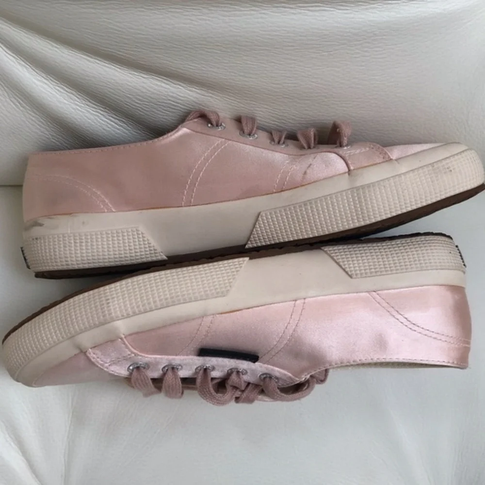 Superga x Man Repeller Pink Satin Lace Up Balletcore Sneakers 37.5 Coquette